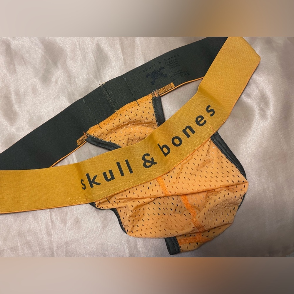 Skull & Bones Orange Mesh Jockstrap Thong LARGE
